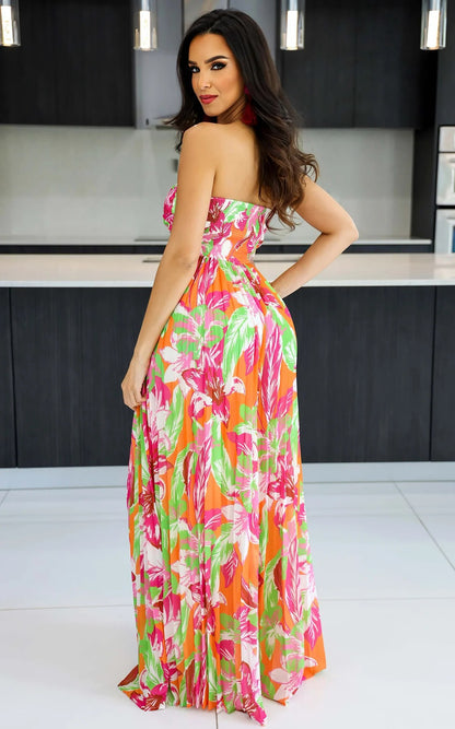 Sleeveless Chest Wrapped Printed Trousers Summer High Waist Pleated Jumpsuit - Wanita Store
