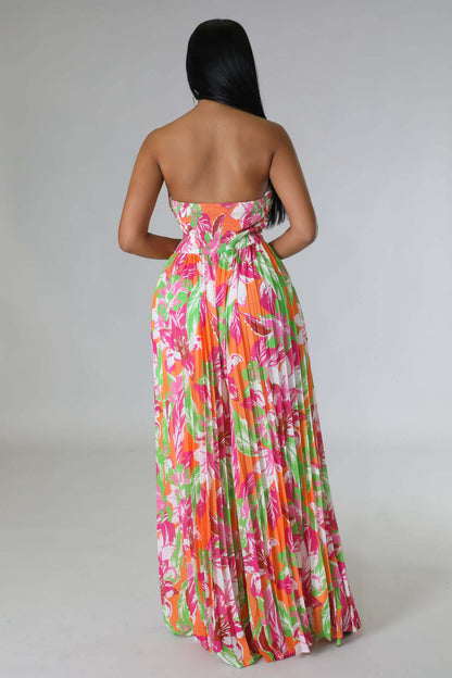 Sleeveless Chest Wrapped Printed Trousers Summer High Waist Pleated Jumpsuit - Wanita Store