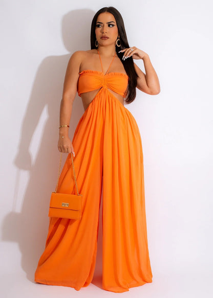 Women Clothing Spring Summer Solid Color Sexy Loose Backless Jumpsuit - Wanita Store