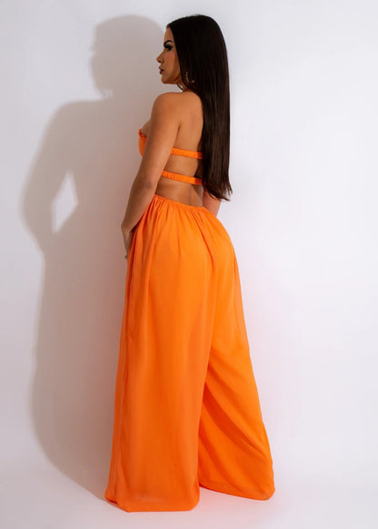 Women Clothing Spring Summer Solid Color Sexy Loose Backless Jumpsuit - Wanita Store