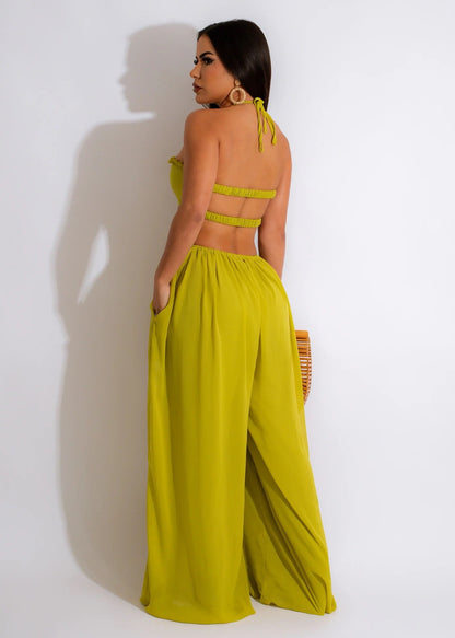 Women Clothing Spring Summer Solid Color Sexy Loose Backless Jumpsuit - Wanita Store