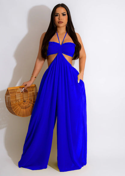 Women Clothing Spring Summer Solid Color Sexy Loose Backless Jumpsuit - Wanita Store