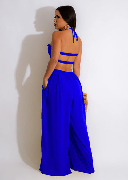 Women Clothing Spring Summer Solid Color Sexy Loose Backless Jumpsuit - Wanita Store