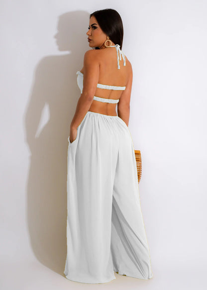 Women Clothing Spring Summer Solid Color Sexy Loose Backless Jumpsuit - Wanita Store