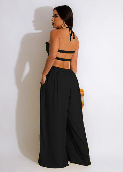 Women Clothing Spring Summer Solid Color Sexy Loose Backless Jumpsuit - Wanita Store
