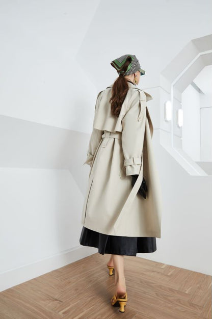 Element Kate Trench Coat Women Long Spring Autumn Retro British Lace up Collar Loose Overcoat - Wanita Store