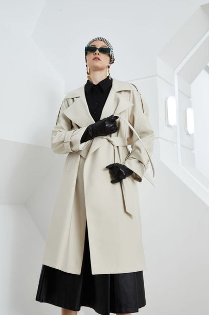 Element Kate Trench Coat Women Long Spring Autumn Retro British Lace up Collar Loose Overcoat - Wanita Store
