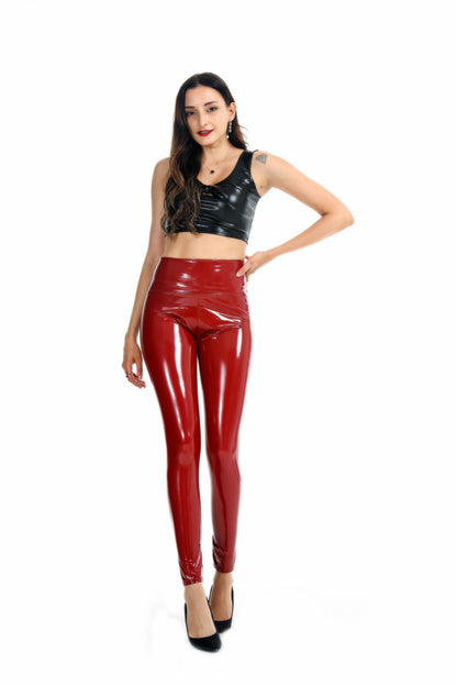 Coated Mirror High Elastic Leggings Sexy High Waist Latex Bright Leather Women Trousers - Wanita Store