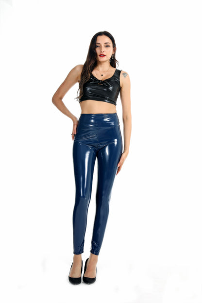 Coated Mirror High Elastic Leggings Sexy High Waist Latex Bright Leather Women Trousers - Wanita Store
