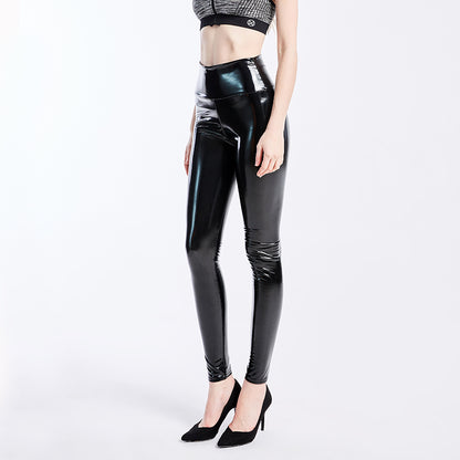 Coated Mirror High Elastic Leggings Sexy High Waist Latex Bright Leather Women Trousers - Wanita Store