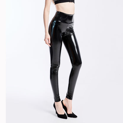 Coated Mirror High Elastic Leggings Sexy High Waist Latex Bright Leather Women Trousers - Wanita Store