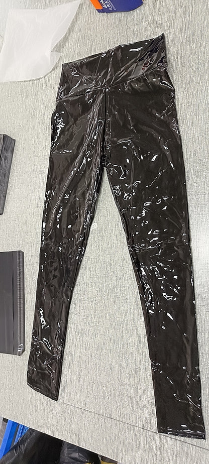 Coated Mirror High Elastic Leggings Sexy High Waist Latex Bright Leather Women Trousers - Wanita Store