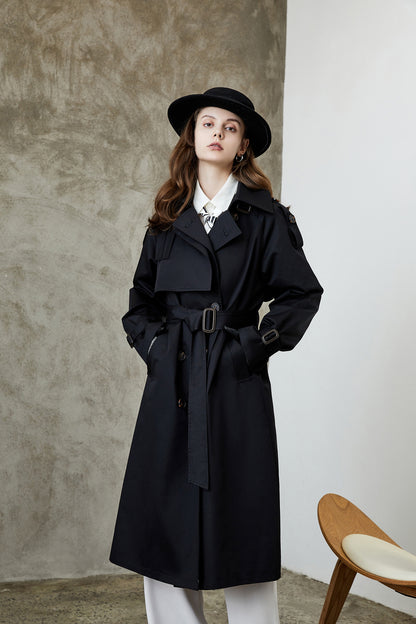 Element Overknee Long Trench Coat Women Popular Korean Autumn Winter Waist Controlled Slimming Coat - Wanita Store