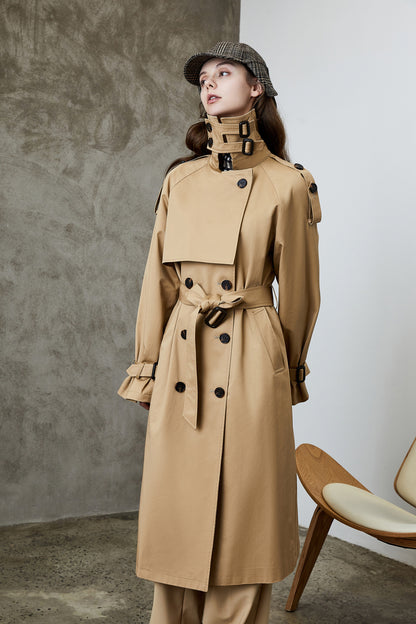 Element Overknee Long Trench Coat Women Popular Korean Autumn Winter Waist Controlled Slimming Coat - Wanita Store