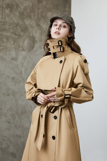 Element Overknee Long Trench Coat Women Popular Korean Autumn Winter Waist Controlled Slimming Coat - Wanita Store