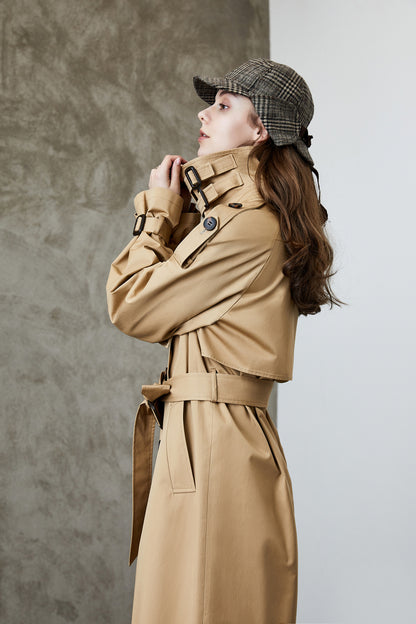 Element Overknee Long Trench Coat Women Popular Korean Autumn Winter Waist Controlled Slimming Coat - Wanita Store
