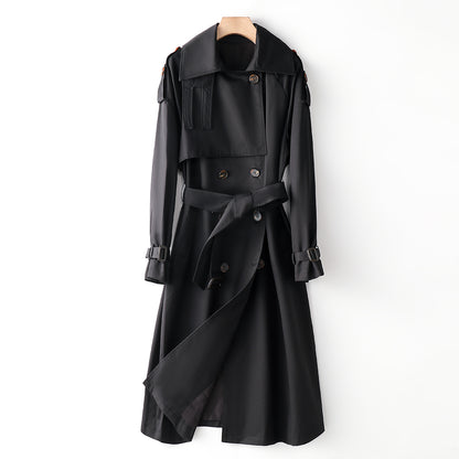 Element Overknee Long Trench Coat Women Popular Korean Autumn Winter Waist Controlled Slimming Coat - Wanita Store