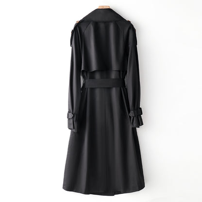 Element Overknee Long Trench Coat Women Popular Korean Autumn Winter Waist Controlled Slimming Coat - Wanita Store