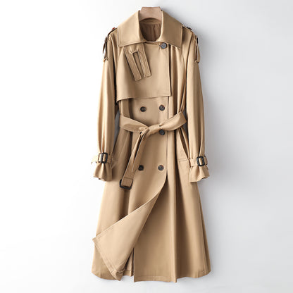 Element Overknee Long Trench Coat Women Popular Korean Autumn Winter Waist Controlled Slimming Coat - Wanita Store