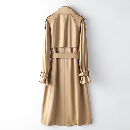 Element Overknee Long Trench Coat Women Popular Korean Autumn Winter Waist Controlled Slimming Coat - Wanita Store