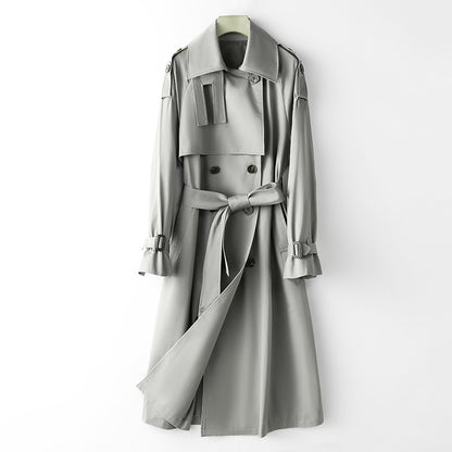 Element Overknee Long Trench Coat Women Popular Korean Autumn Winter Waist Controlled Slimming Coat - Wanita Store