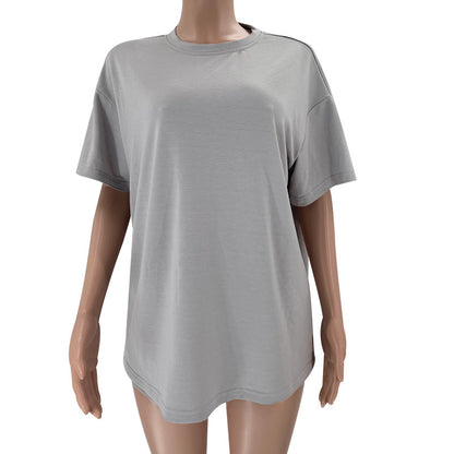Solid Color round Neck Half Sleeve Pullover Top Women Clothing Casual Shorts Suit Summer - Wanita Store