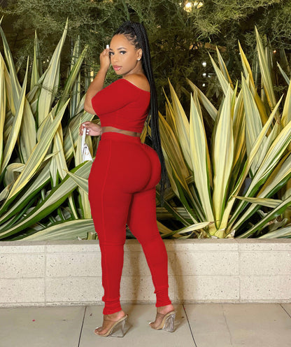 Women Clothing Summer Suit Sexy off the Shoulder Button Two Piece Pants - Wanita Store