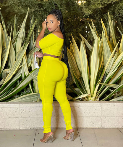 Women Clothing Summer Suit Sexy off the Shoulder Button Two Piece Pants - Wanita Store