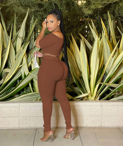 Women Clothing Summer Suit Sexy off the Shoulder Button Two Piece Pants - Wanita Store