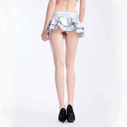 Sexy Double Layer Miniskirt Faux Leather Low Waist Skirt Sexy Dress Performance Wear - Wanita Store
