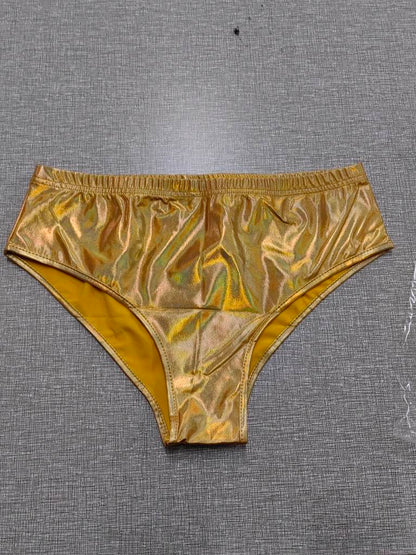 Metallic Sexy Women Triangle Shorts Colorful Bright Leather Swimming Trunks Laser Holographic Leggings - Wanita Store