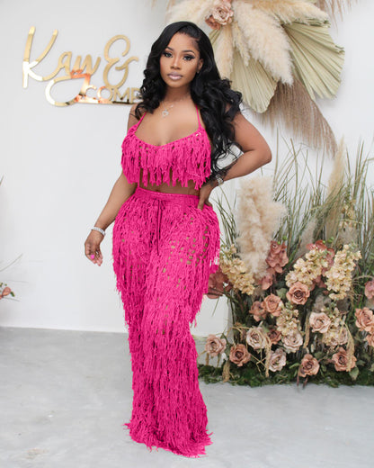 Sexy See through Knitted Hand Crochet Tassel Beach Suit - Wanita Store