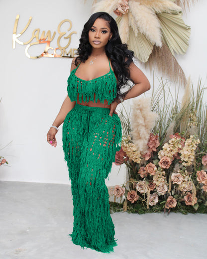 Sexy See through Knitted Hand Crochet Tassel Beach Suit - Wanita Store