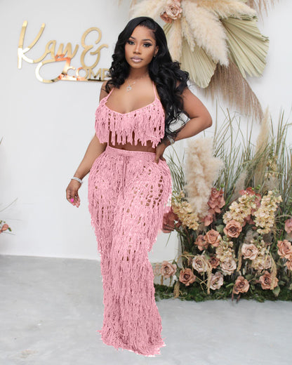 Sexy See through Knitted Hand Crochet Tassel Beach Suit - Wanita Store
