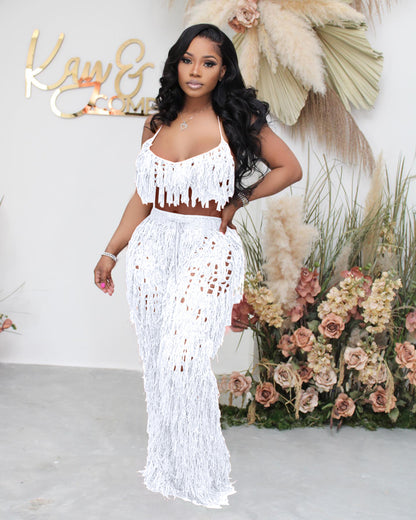Sexy See through Knitted Hand Crochet Tassel Beach Suit - Wanita Store