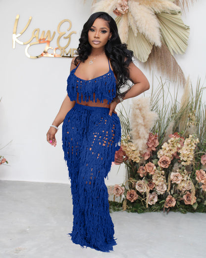 Sexy See through Knitted Hand Crochet Tassel Beach Suit - Wanita Store