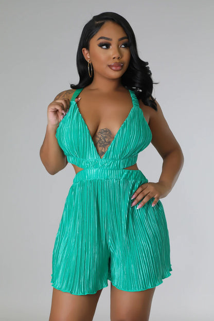 Women Clothing Summer Sexy Sleeveless V neck Folding Suspender Jumpsuit - Wanita Store