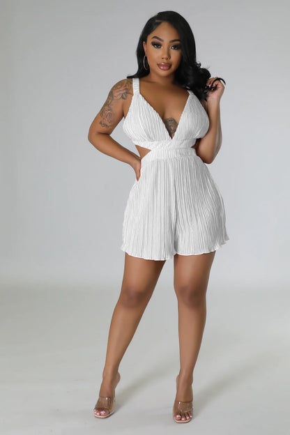 Women Clothing Summer Sexy Sleeveless V neck Folding Suspender Jumpsuit - Wanita Store