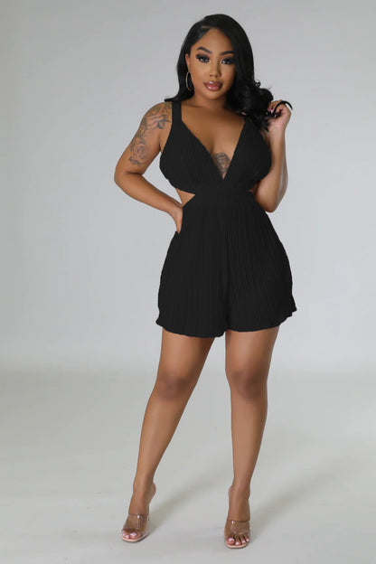 Women Clothing Summer Sexy Sleeveless V neck Folding Suspender Jumpsuit - Wanita Store
