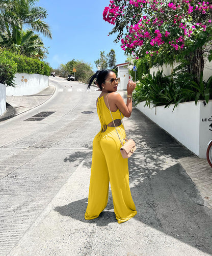 Sexy Irregular Asymmetric Lace up Wrapped Chest Loose Wide Leg Jumpsuit - Wanita Store