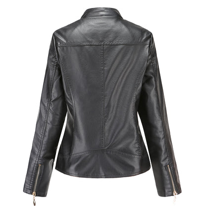 New Spring Autumn Women Leather Jacket Women Graceful Stand Collar Faux Leather Women Leather Jacket Women Leather Coat - Wanita Store