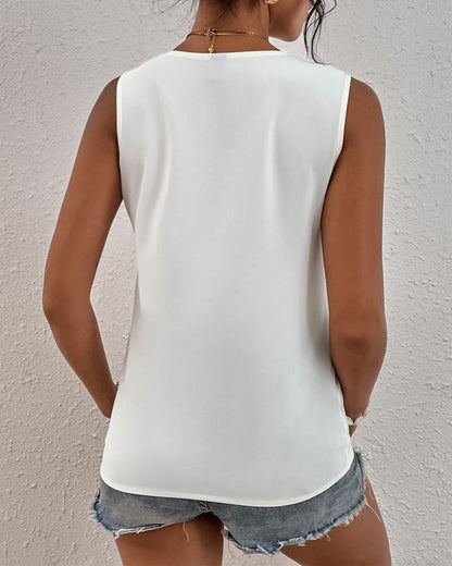 Women Summer V Neck Sleeveless Simple Summer Solid Color Vest - Wanita Store
