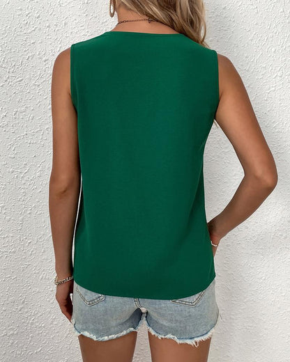 Women Summer V Neck Sleeveless Simple Summer Solid Color Vest - Wanita Store