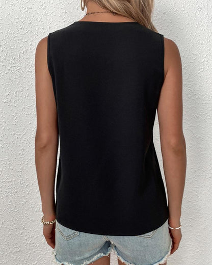 Women Summer V Neck Sleeveless Simple Summer Solid Color Vest - Wanita Store