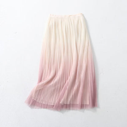 Elegant Graceful Gradient Color Pleated Skirt Spring Summer Light Luxury High Waist A line Skirt - Wanita Store