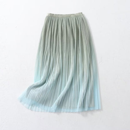 Elegant Graceful Gradient Color Pleated Skirt Spring Summer Light Luxury High Waist A line Skirt - Wanita Store