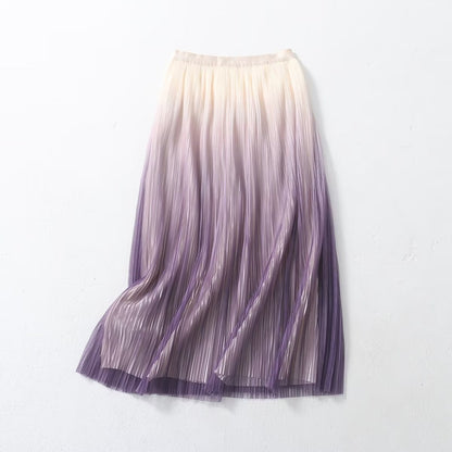 Elegant Graceful Gradient Color Pleated Skirt Spring Summer Light Luxury High Waist A line Skirt - Wanita Store