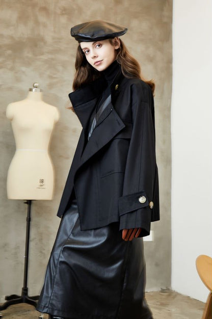 Element Trench Coat for Women Spring Autumn Korean Profile Loose Cargo Small Coat - Wanita Store
