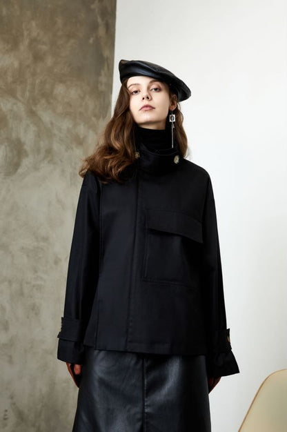 Element Trench Coat for Women Spring Autumn Korean Profile Loose Cargo Small Coat - Wanita Store