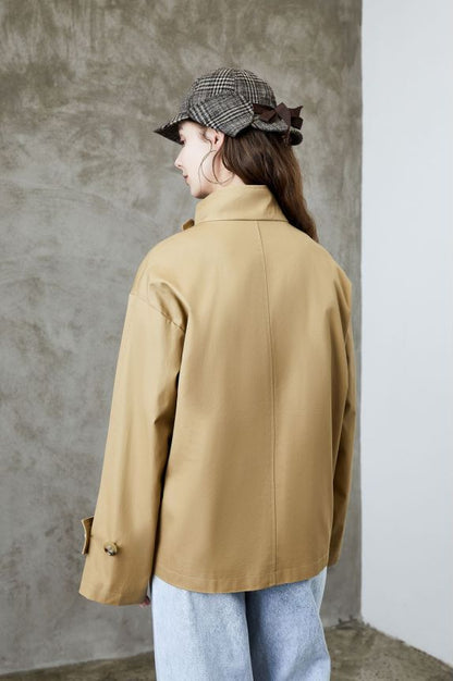 Element Trench Coat for Women Spring Autumn Korean Profile Loose Cargo Small Coat - Wanita Store